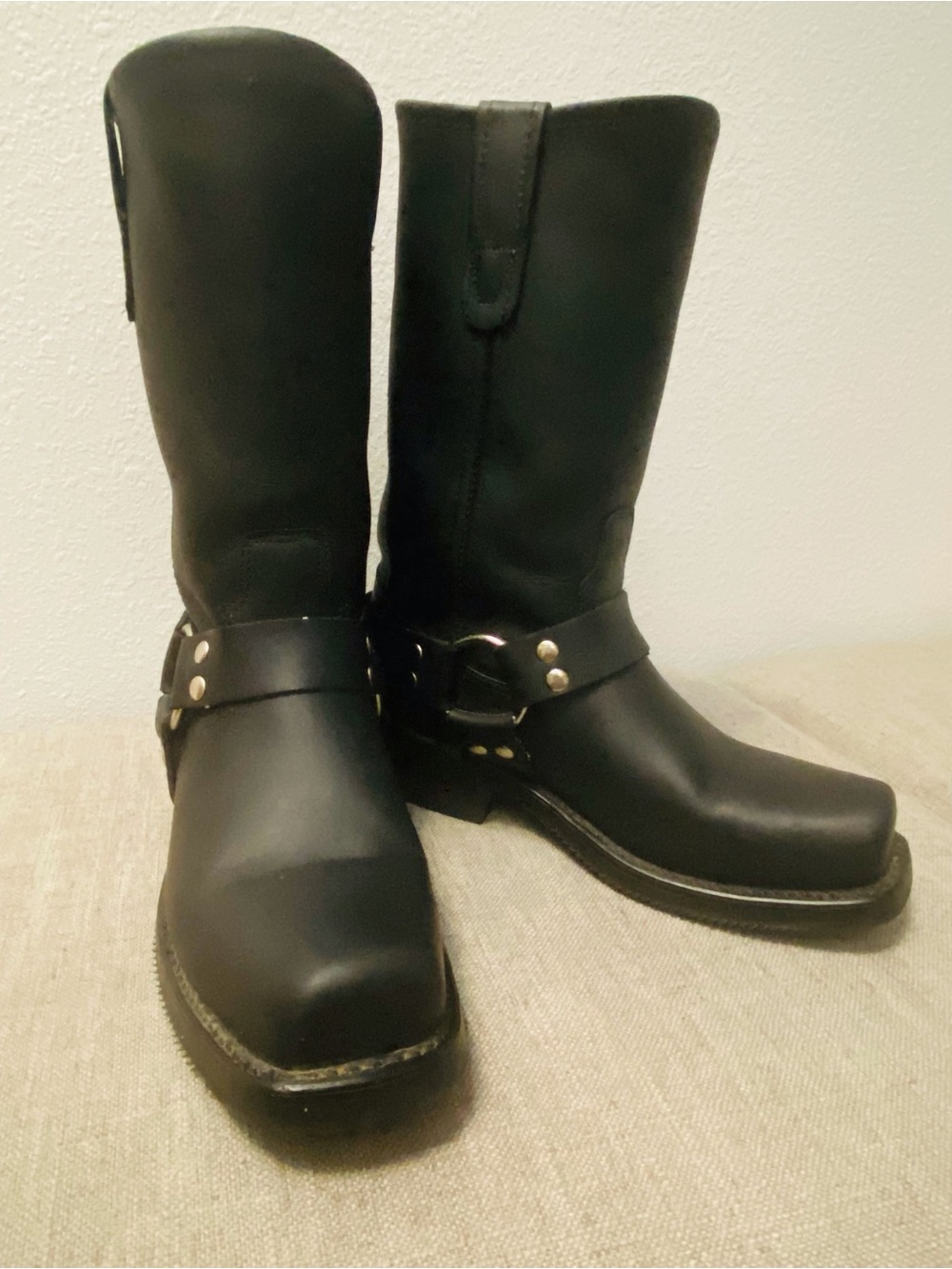 Double H Black Leather Harness Moto Boots